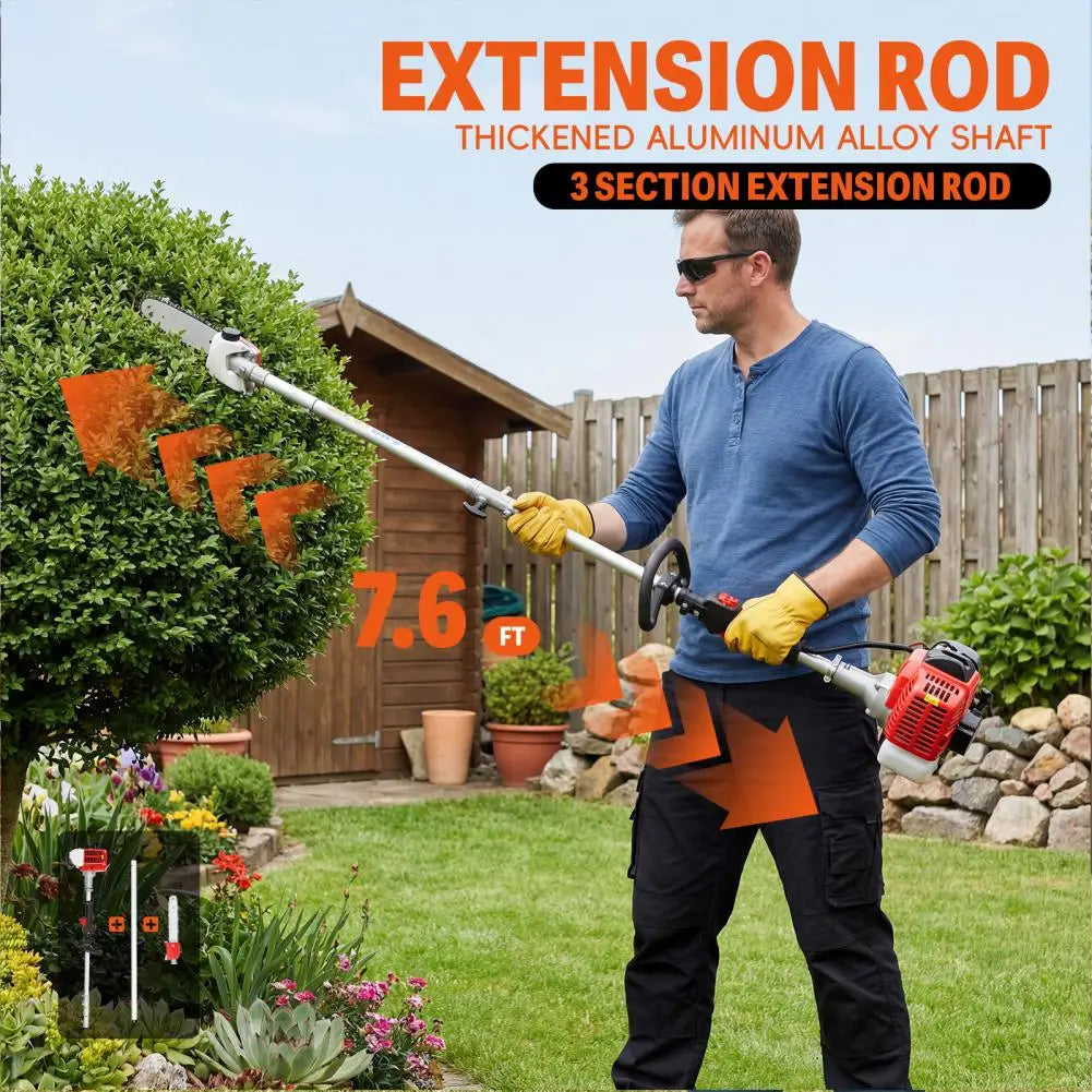 Gas Powered Pole Saw 26cc Extendable Reach 9.8 Feet