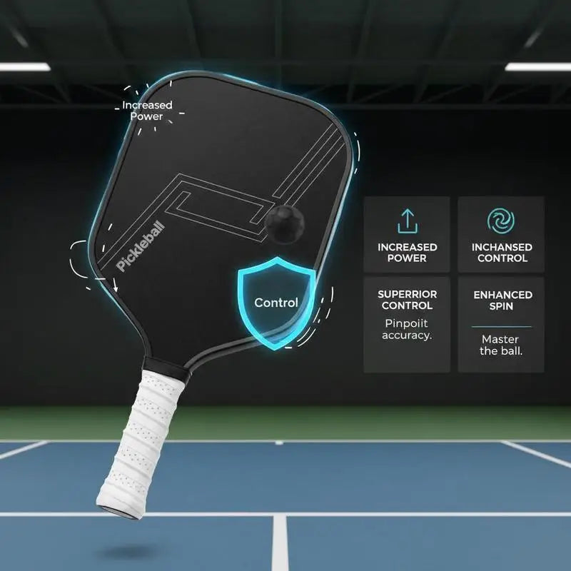 Pickleball Racket 16.5x7.5in For Tournament Club Training High Density Spin Honeycomb Core T700 Carbon Fiber Surface Black Professional Paddle Power Control Performance Adult Equipment