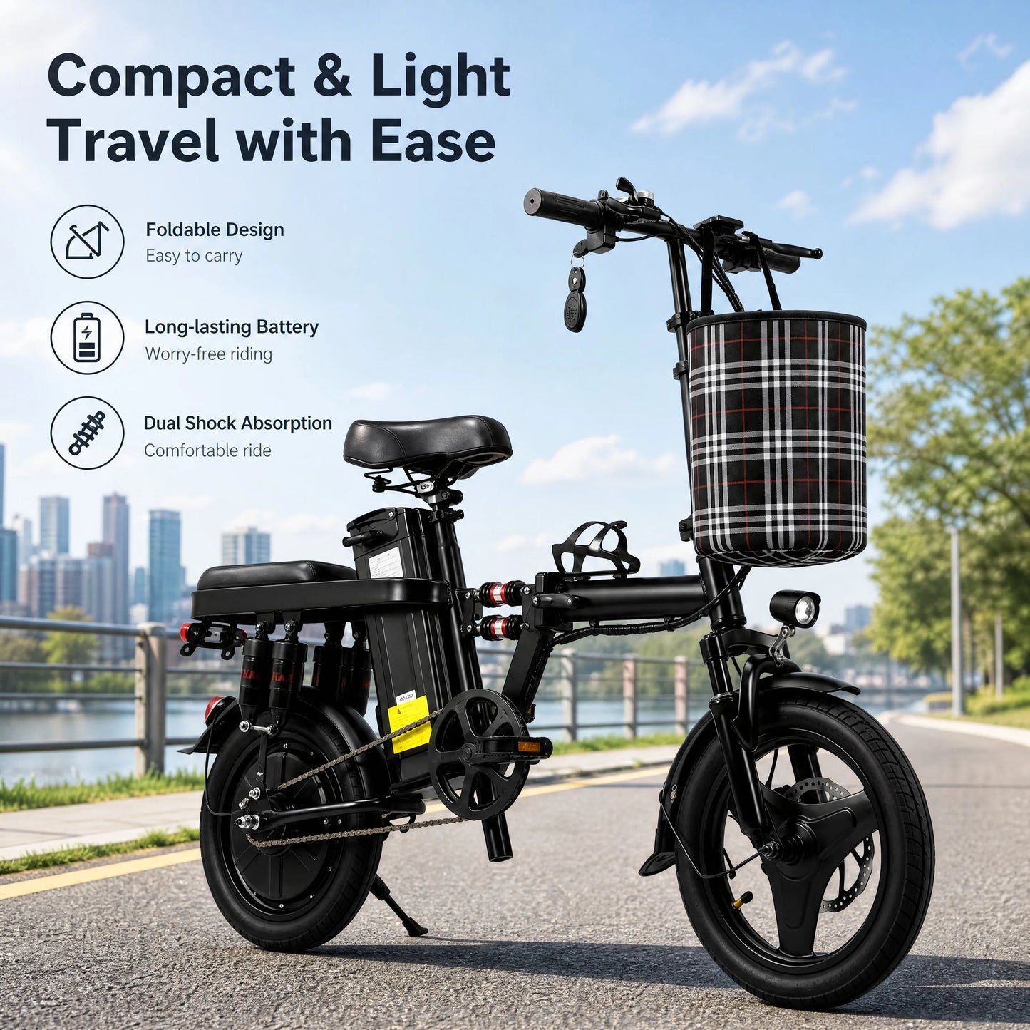 Portable Folding Electric Bike 350W 36V Lithium Battery Urban Commuter
