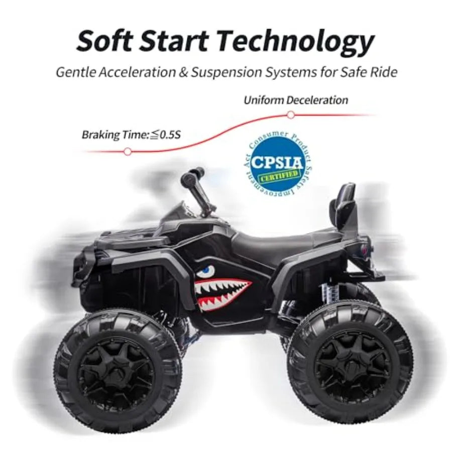Shark ATV 4 Wheeler, 24V 4WD Electric ATV Ride On Toy for Big,4X200W Motor, 5.6Mph Max Speed - Black