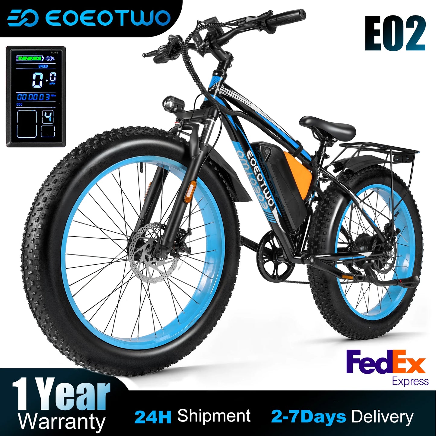 EOEOTWO 1500W Fat Tire Electric Bike 70 Mile Range