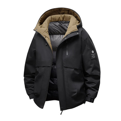 TAUVSEDI Men's Waterproof Windproof Hooded Puffer Jacket for Outdoor Wear