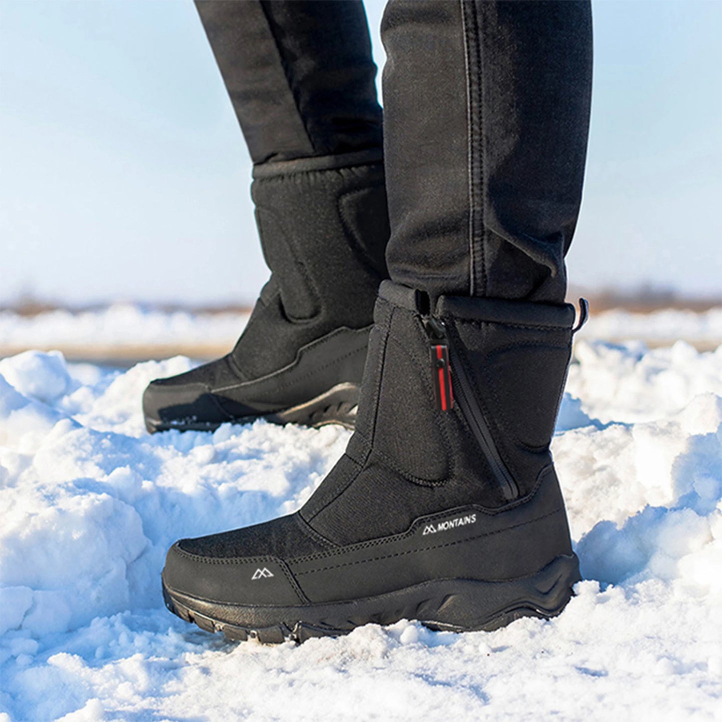 Manlegu Men Waterproof Winter Snow Boots For Hiking Trekking
