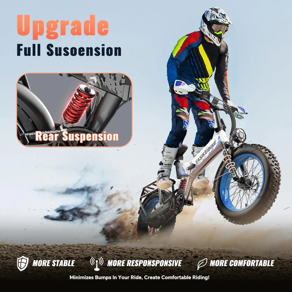 Folding Electric Fat Tire Bike 1500W Motor With Removable Battery