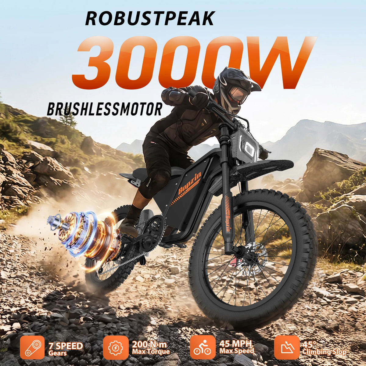 Bopzin Peak 3000W Electric Dirt Bike For Adults With Suspension