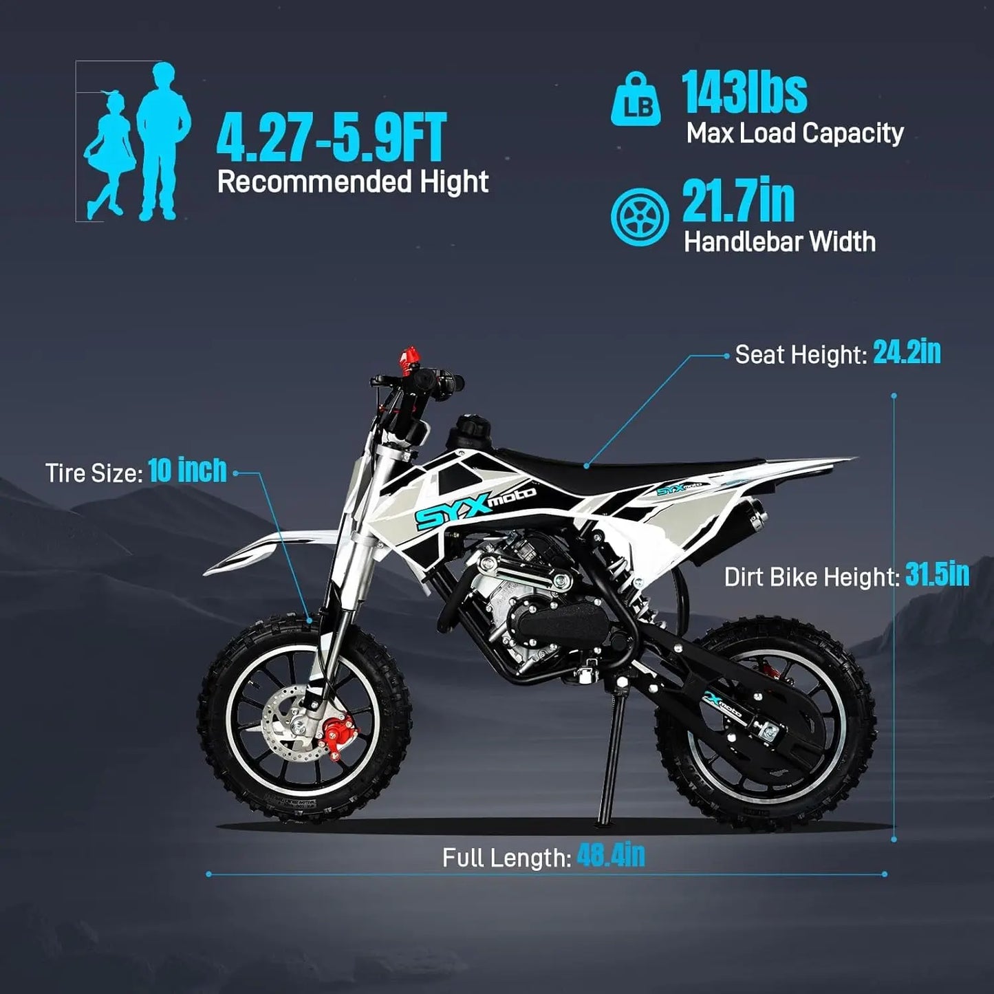 58cc Gas Powered Dirt Bike For Kids 4-Stroke Mini Pit