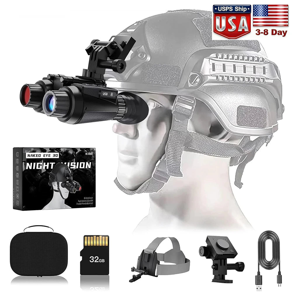 GOYOJO Head Mounted Night Vision Goggles 8X Zoom 32GB Card