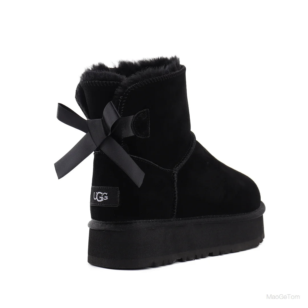 Children Winter Snow Boots with Bow and Thick Platform Sole