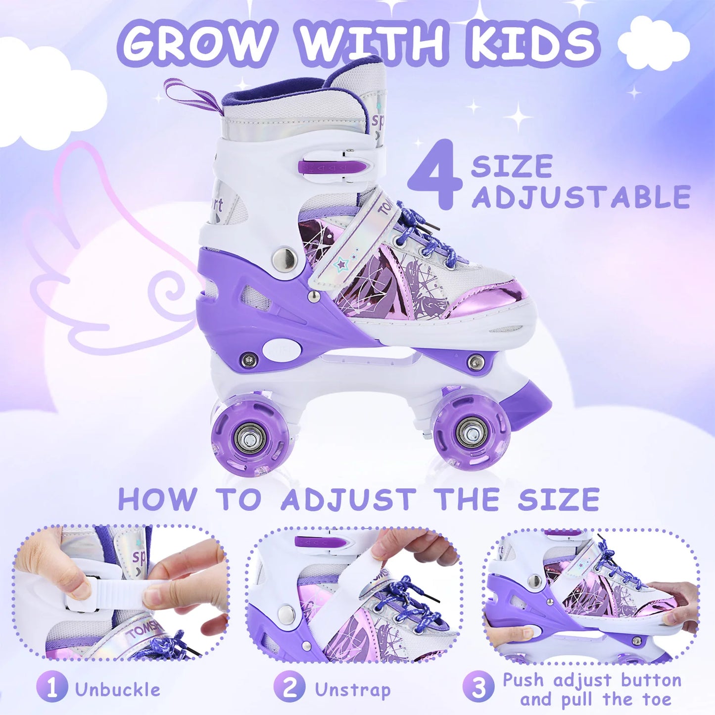 Luminous Adjustable LED Kids Roller Skates For Girls And Boys