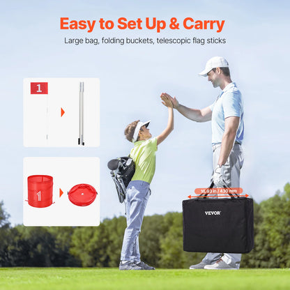SucceBuy 3/6/9 Hole Kids Backyard Golf Game Portable Bucket Golf Course Practice Chipping Games for Family Outdoor Sports Toys