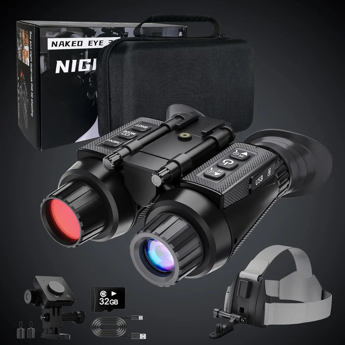 GOYOJO Head Mounted Night Vision Goggles 8X Zoom 32GB Card