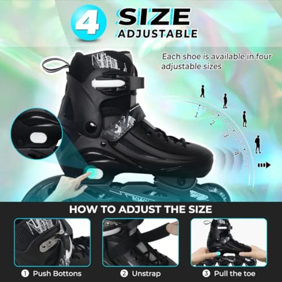 Unisex Adjustable Inline Skates With Light Up Wheels Indoor Outdoor