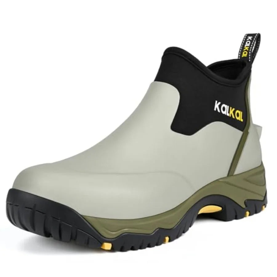 Kalkal Men Waterproof Rubber Ankle Rain Boots Insulated Work Shoe
