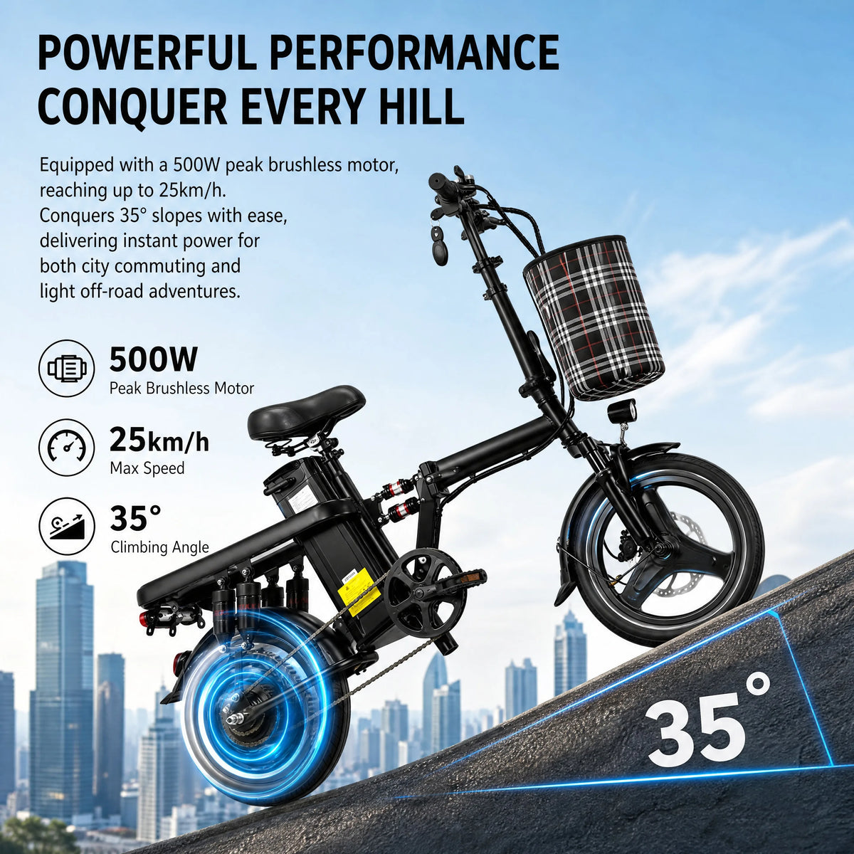 Portable Folding Electric Bike 350W 36V Lithium Battery Urban Commuter