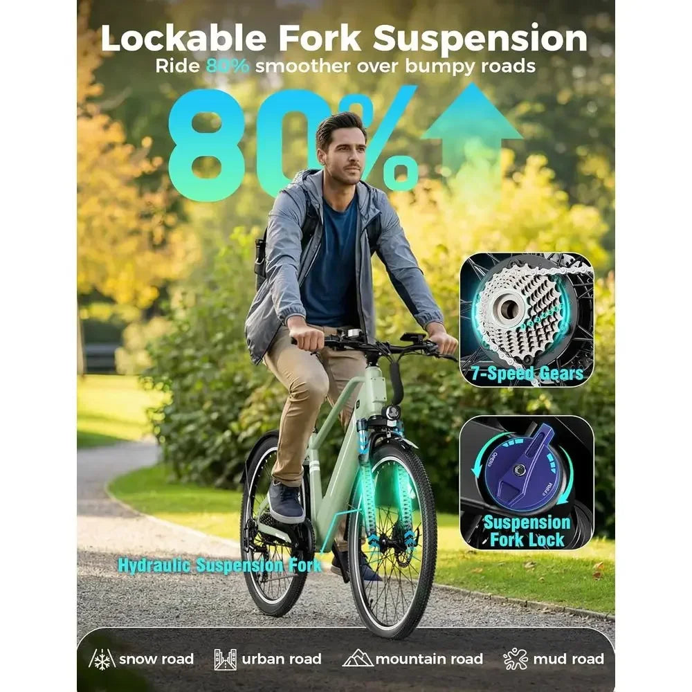 Electric Bike 1200W Motor, 28 MPH, 50 Mile Range, 7-Speed