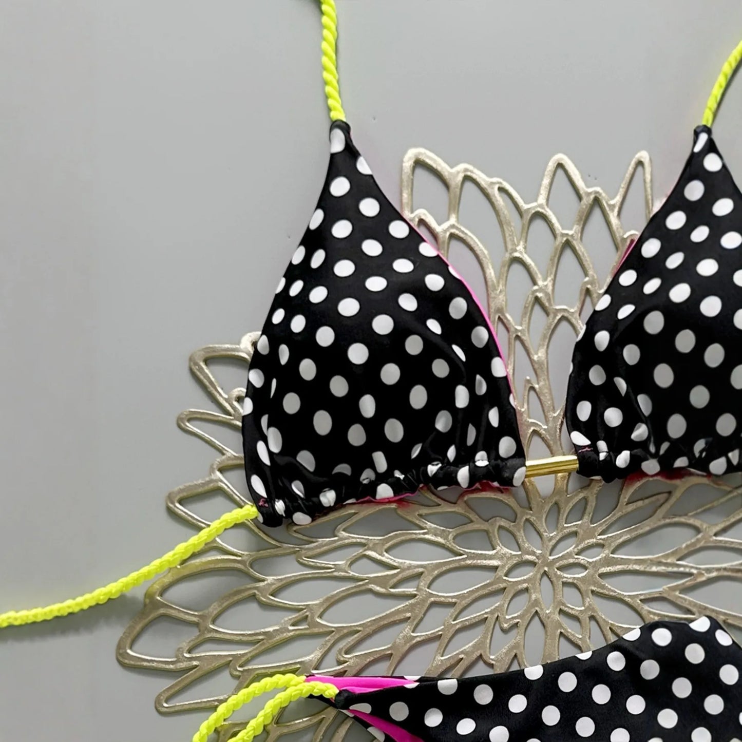 Polka Dot Two Piece Bikini Set Halter Top String Tie Side Swimwear