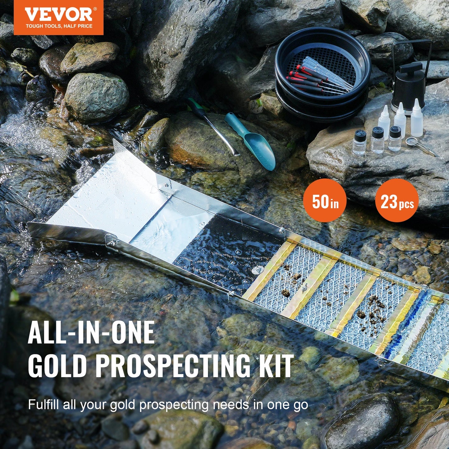 Complete Sluice Box Gold Panning Kit Aluminum Alloy Prospecting