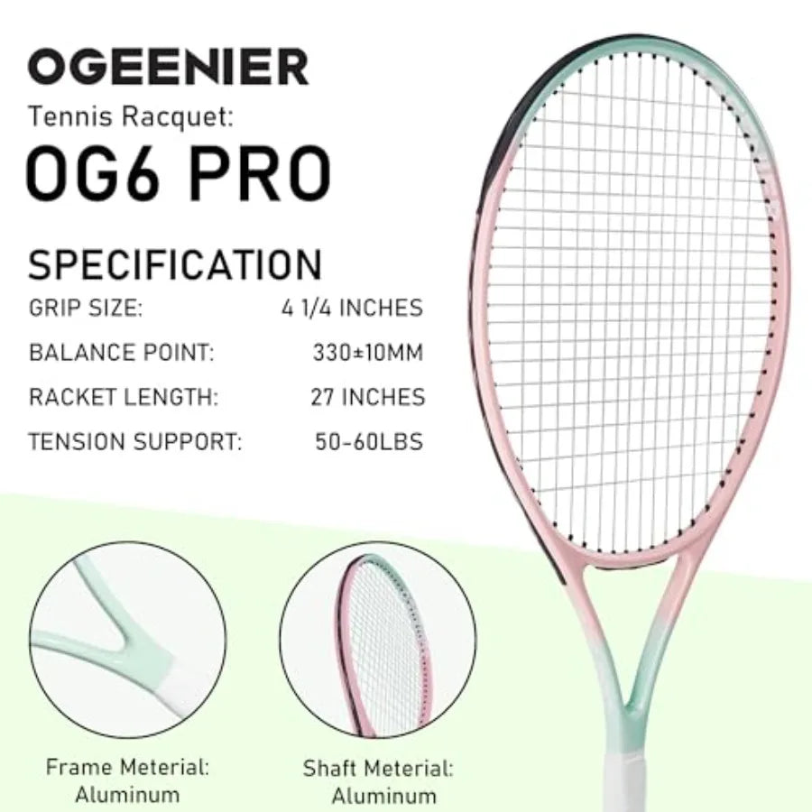 7" Tennis Racket Set for Adults, Pre-Strung Tennis Racquet for Beginners, Lightweight and Recreational Rackets with Overgrip, T