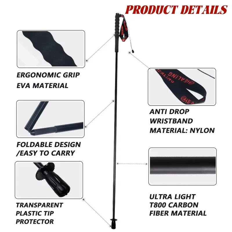 OKHEALING Carbon Fiber Trekking Poles Foldable Hiking Sticks