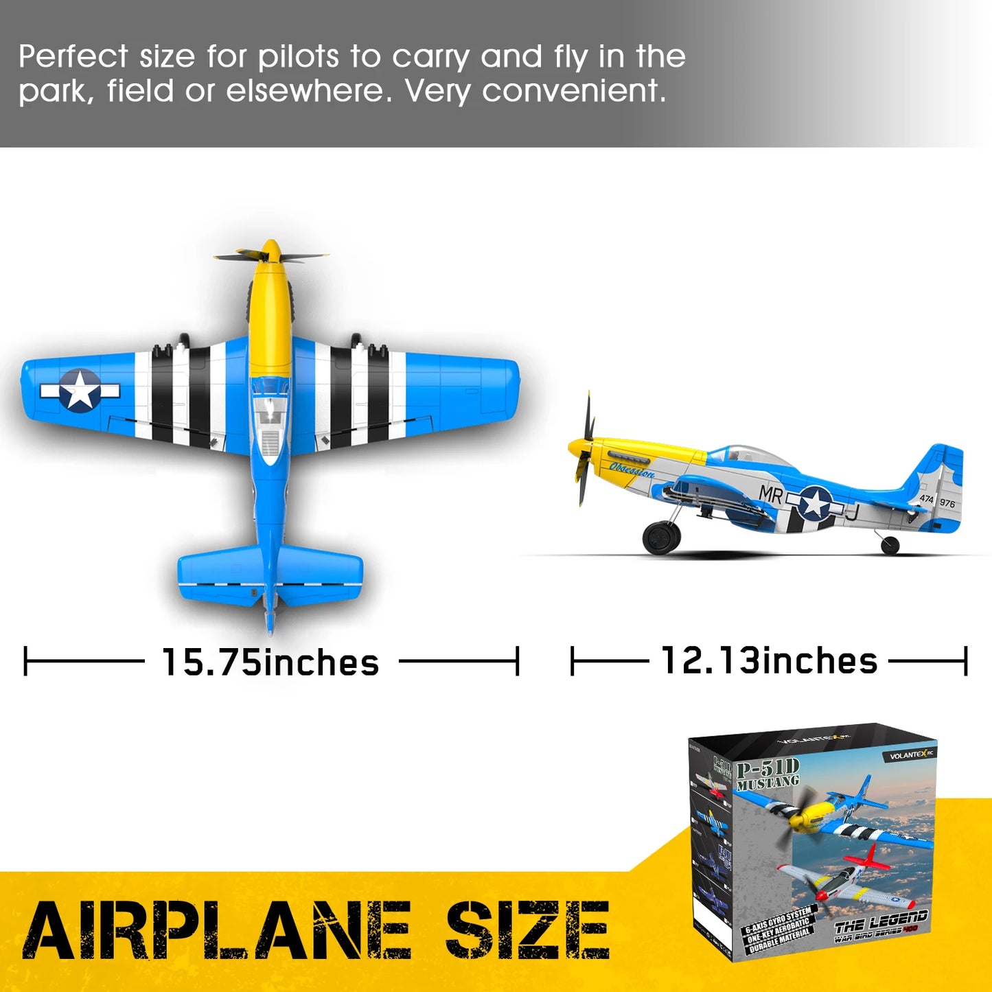 RCkuler Volantexrc 4Ch RTF RC Plane P51D Mustang OneKey Aerobatic 6Axis Gyro