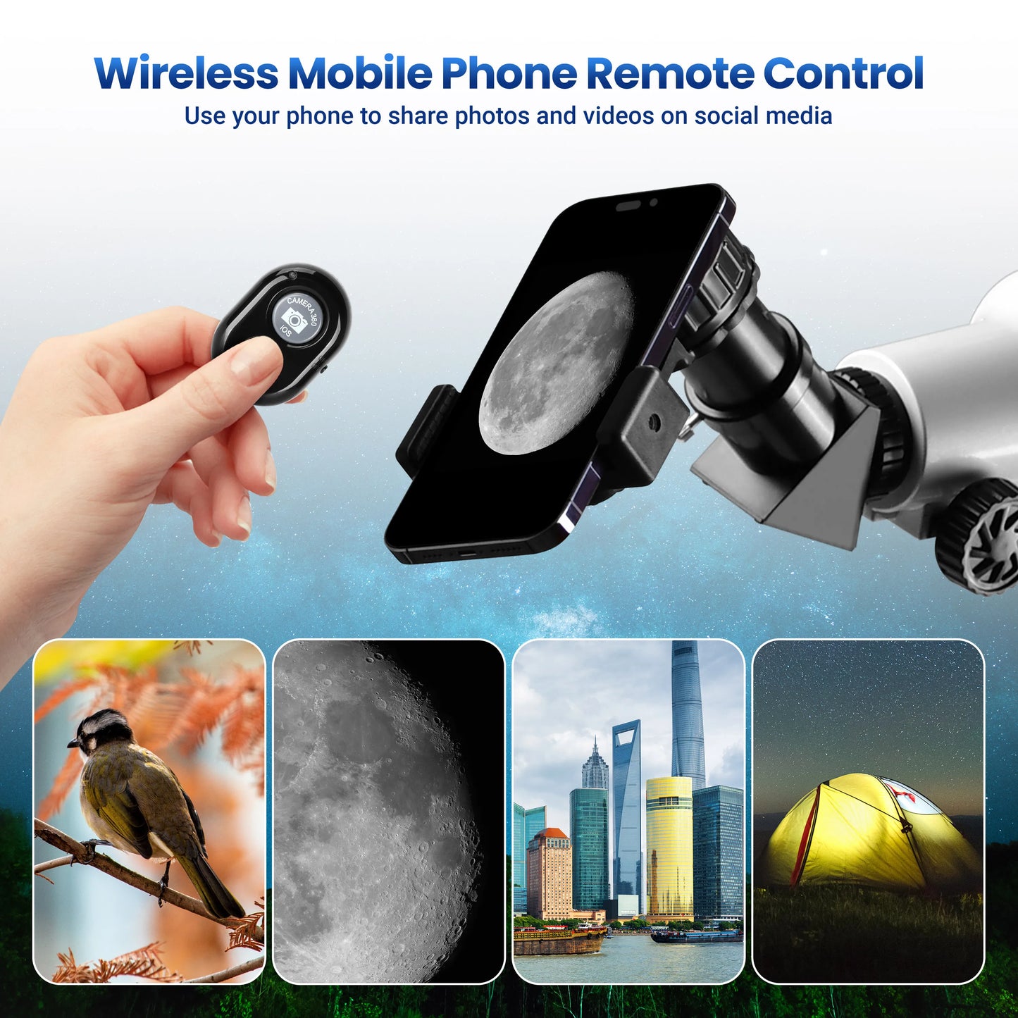 Astronomy Telescope With Phone Adapter And Wireless Remote For Stargazing