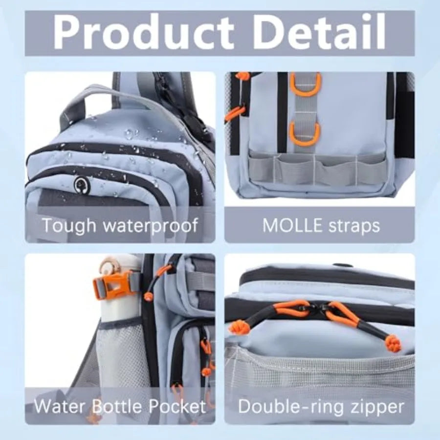 Water Resistant Fishing Backpack With Tackle Boxes And Rod Holder