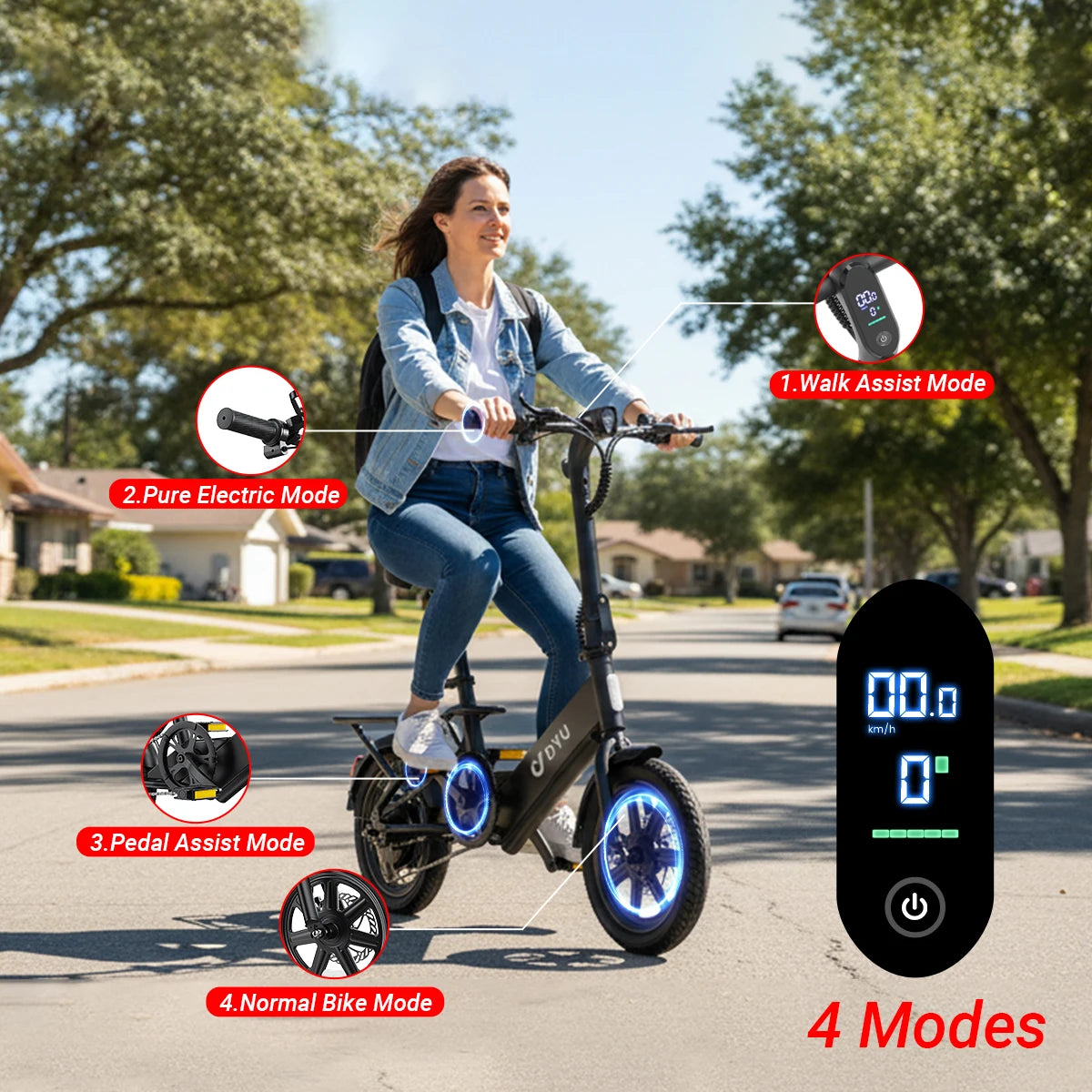 Dyu Folding City Electric Bicycle 500W Motor 36V Battery