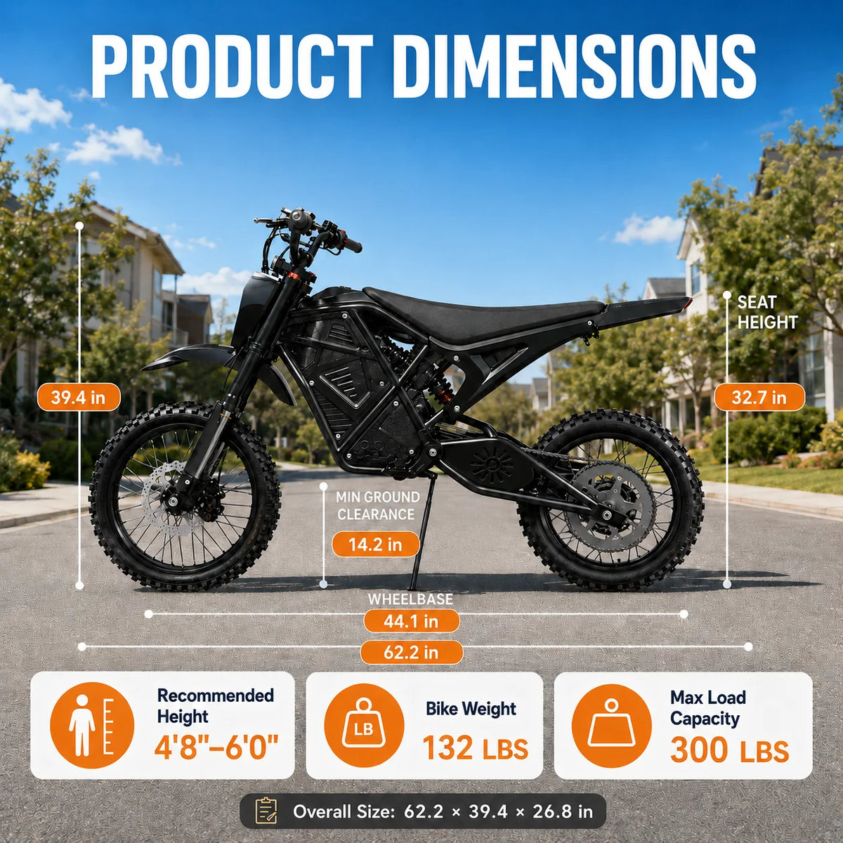 3000W Peak Power Electric Dirt Bike with Dual Suspension