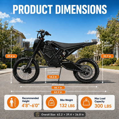 3000W Peak Power Electric Dirt Bike with Dual Suspension