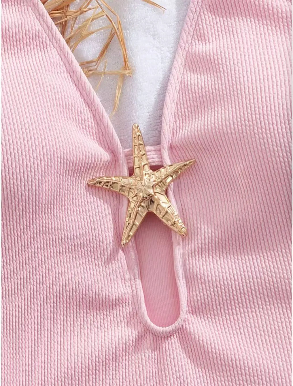 One Piece Swimsuit Monokini With Starfish Ornament Hollow V Neck