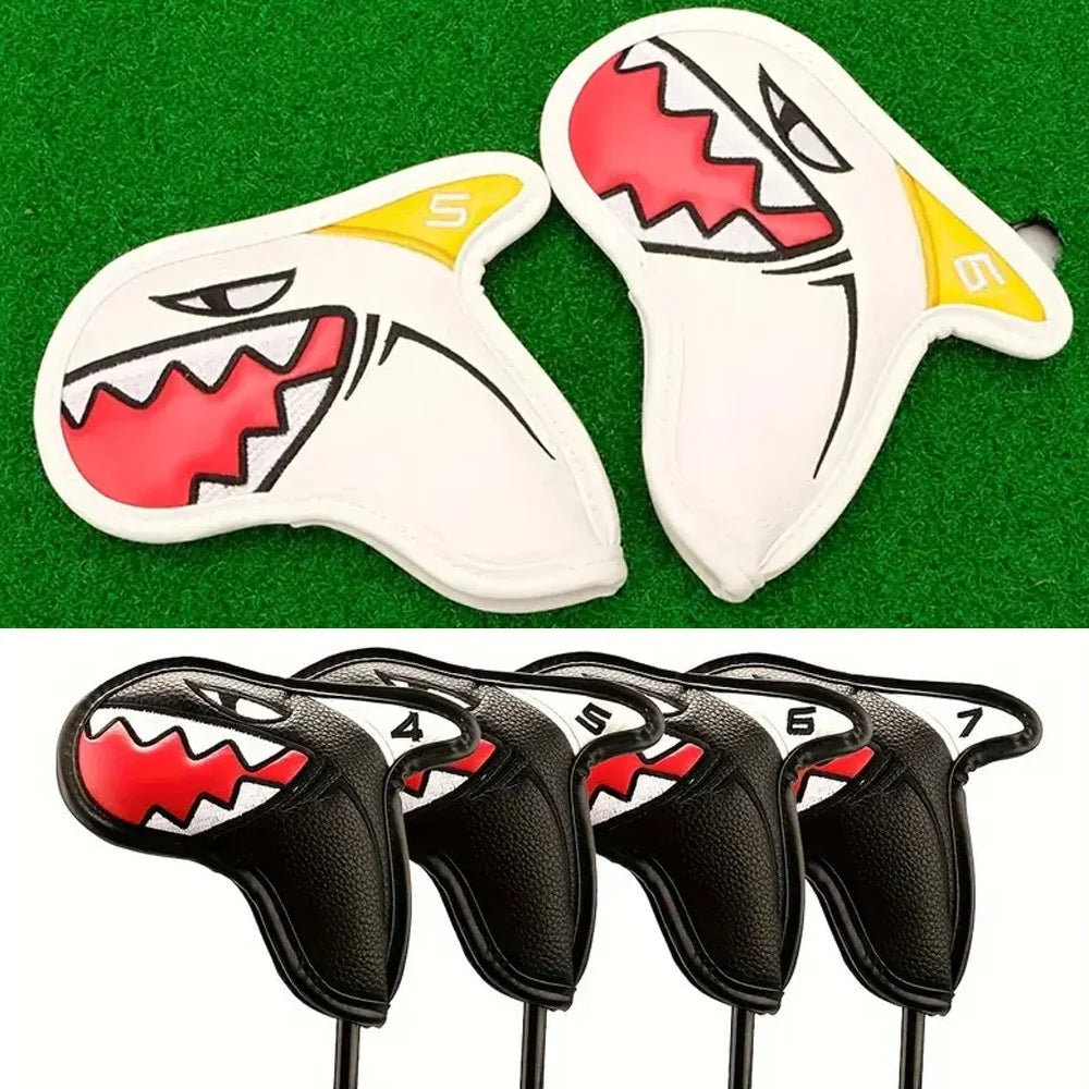 Shark Golf Iron Head Covers Set PU Leather Club Protection