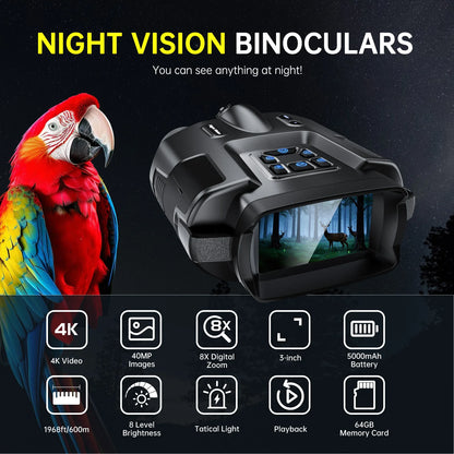 DIYIMIN 4K Low-Light Imaging Binoculars Rechargeable Infrared 8x Zoom