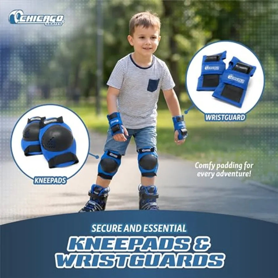 Inline Training Roller Skates With Wrist Guards And Kneepads