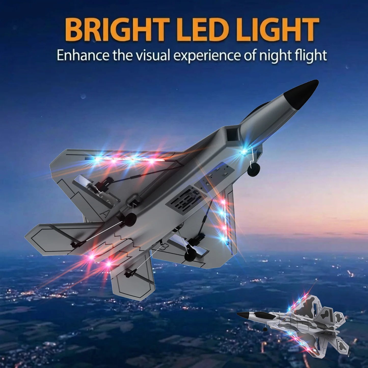 RCkuler F22 RC Airplane 4 Channel Fighter With Lights RTF