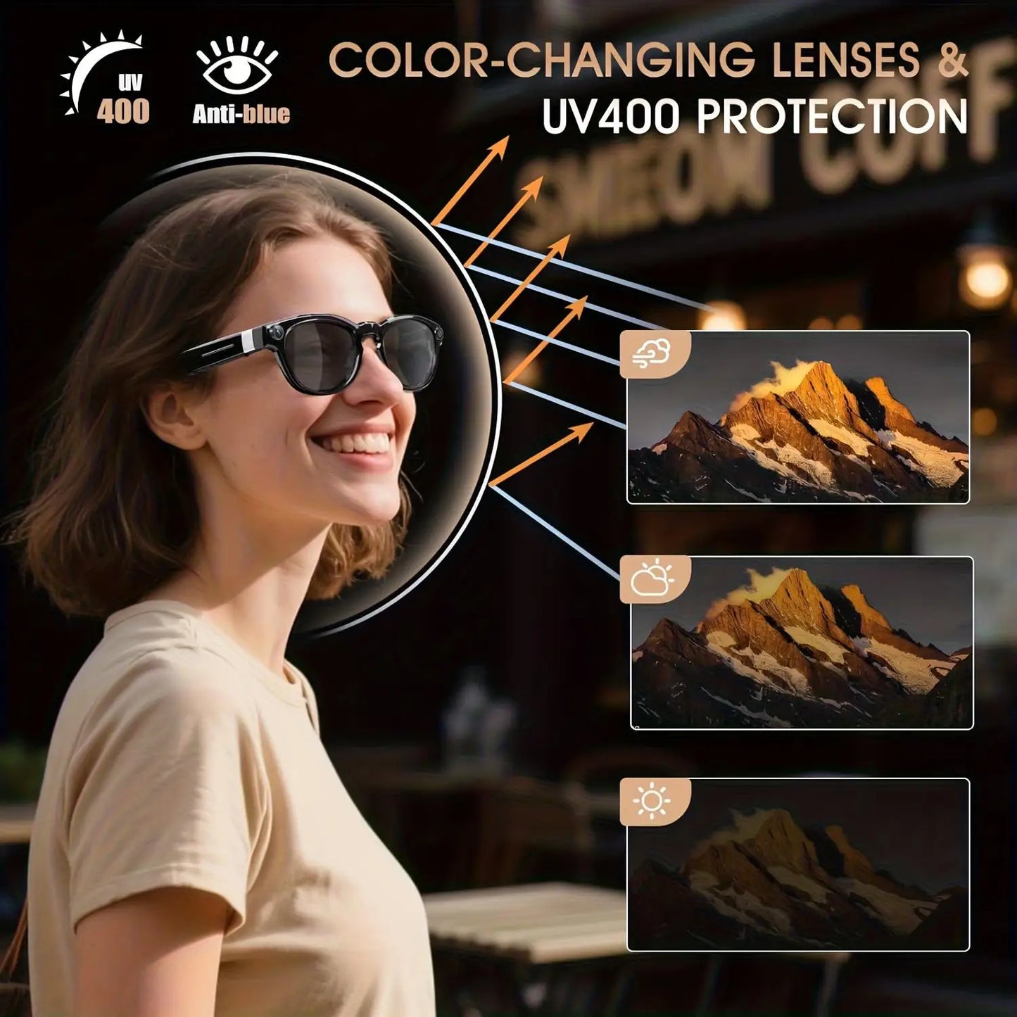Smart Glasses With Real Time Translation AI Assistant And 8MP Camera 1080P Video
