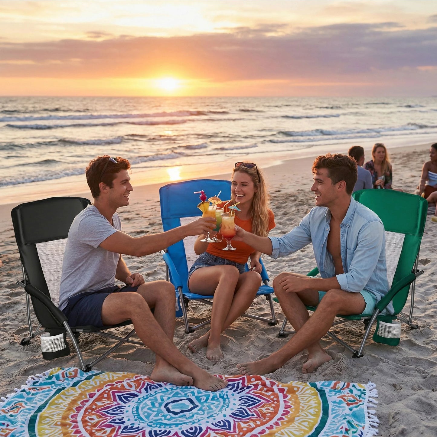 JHK Portable Lightweight Camping Beach Chair With Cup Holder