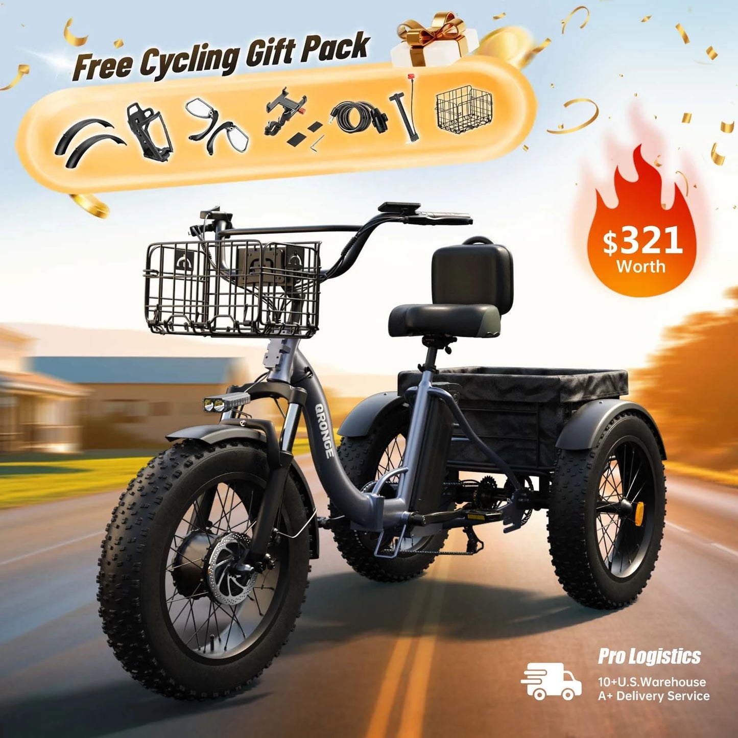 QRONGE Lava Electric Tricycle Folding Fat Tire Trike