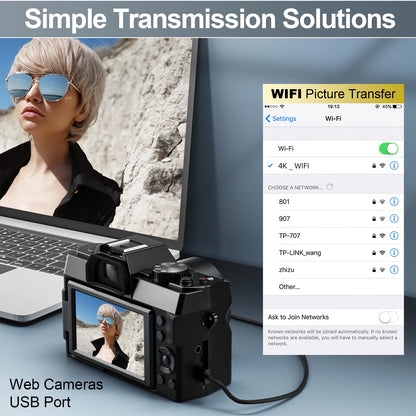 NBD 48MP Digital Cameras for Photography with WiFi & App Control,4K Autofocus Vlogging Camera , Anti-Shake,  Dual Batteries