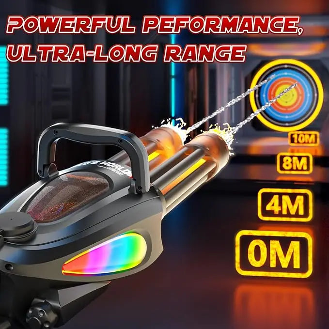 Gatling Rotating Barrel Electric Water Gun With Led Mouth Light Dual Dispensing