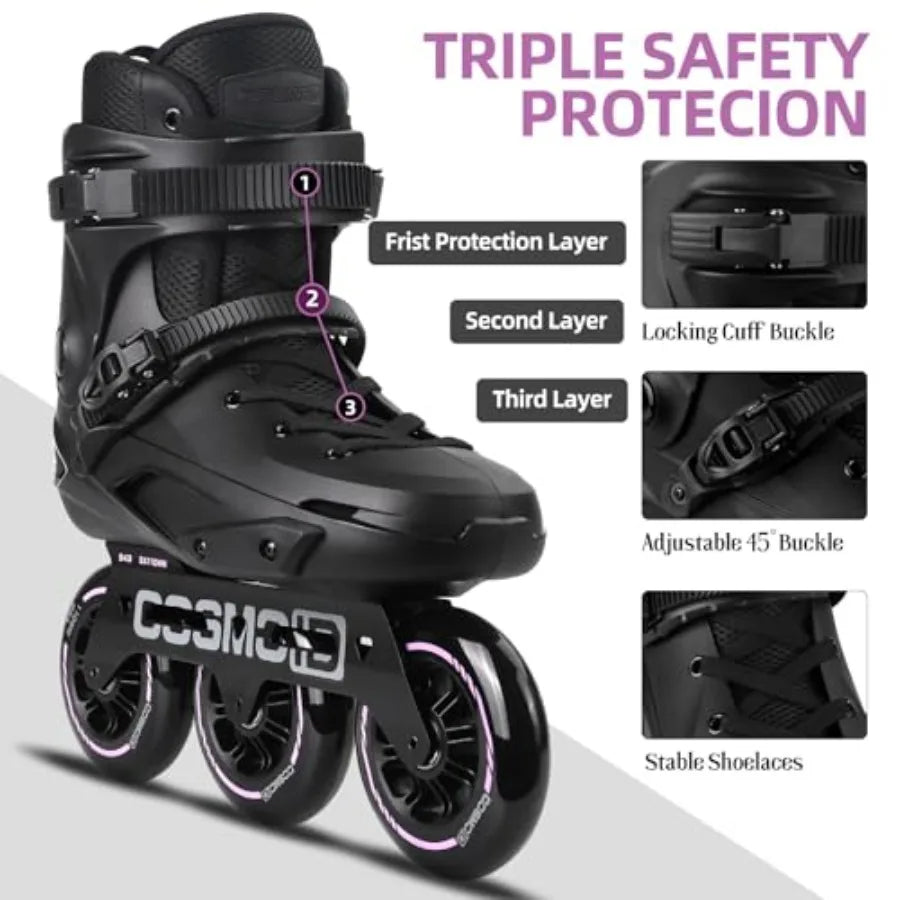 Unisex Inline Skate High Performance Three-Wheel 110mm Metal Frame