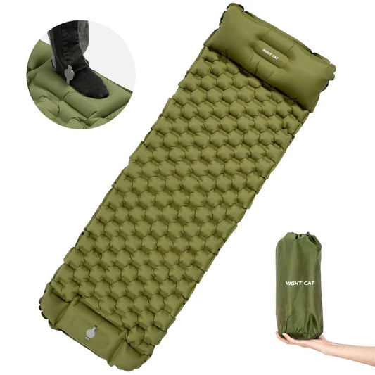 Night Cat Inflatable Sleeping Pad With Pillow And Foot Pump