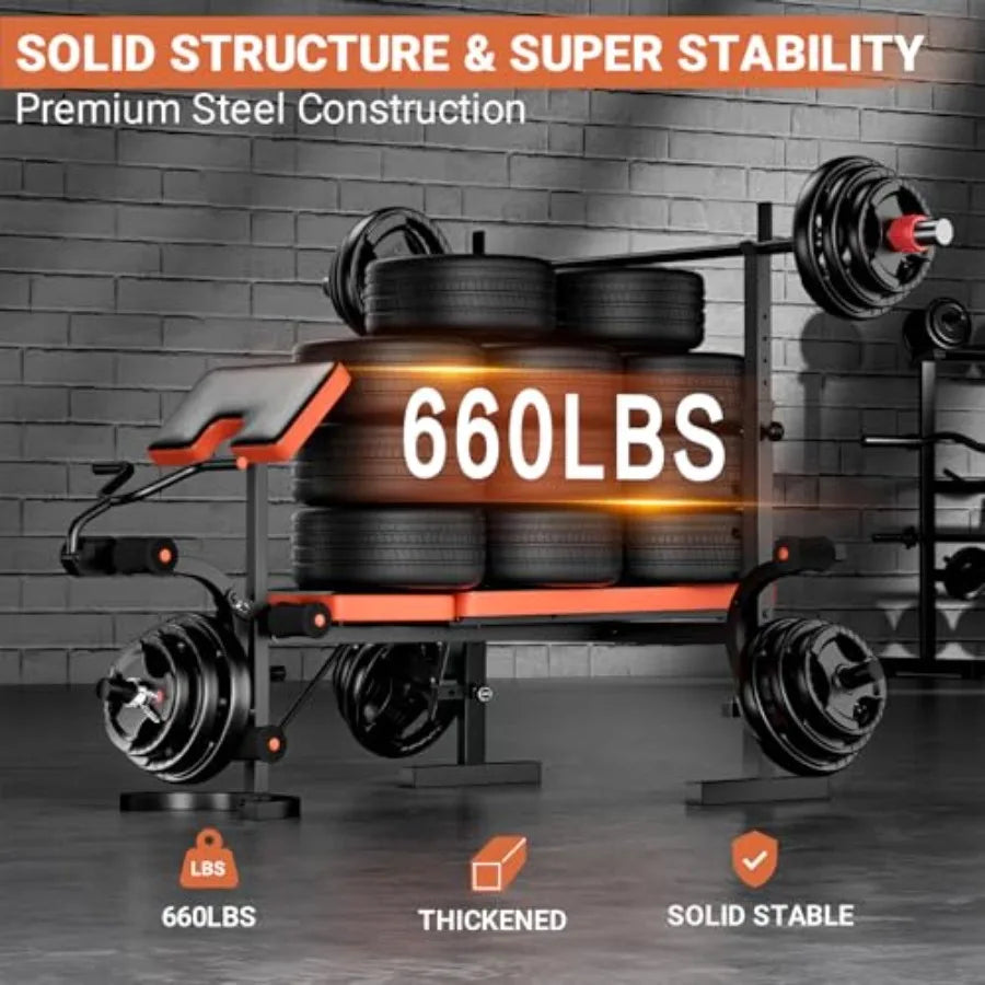 Adjustable Weight Bench With Squat Rack For Home Gym Preacher Curl Pad