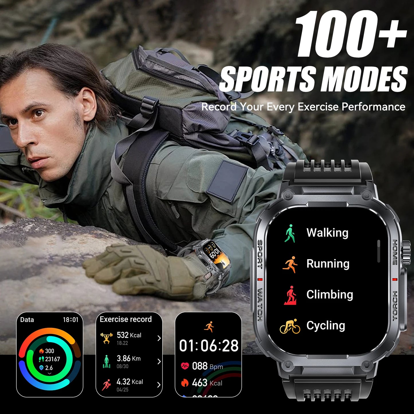 EIGIIS Smart Watch Men 3ATM Waterproof S320B With Compass And LED Flashlight