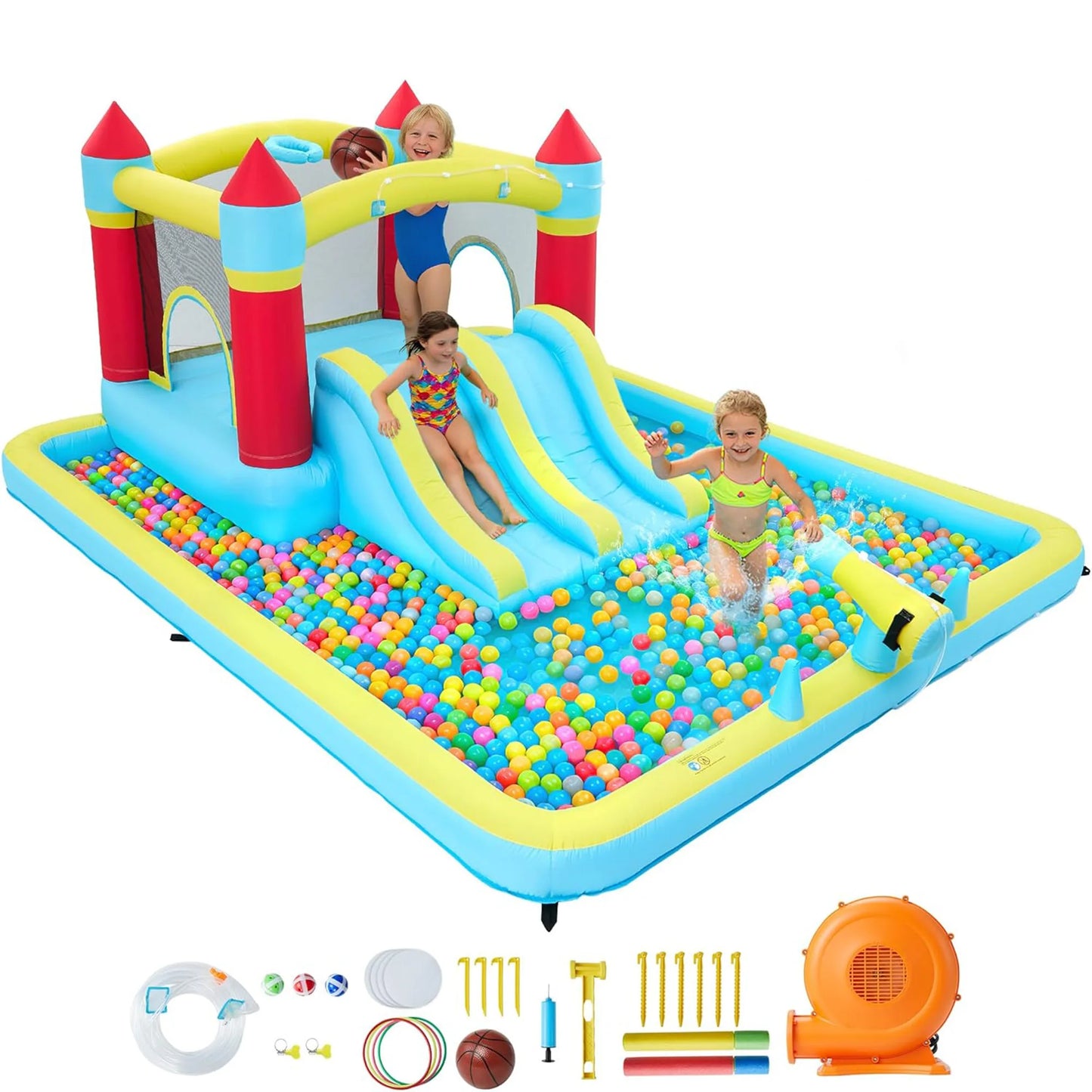 HiMISS Inflatable Bounce House With Slide And Splash Pool 7 In 1