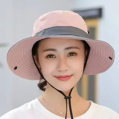 Breathable Mesh Wide Brim Sun Hat With Ponytail Hole For Beach And Fishing