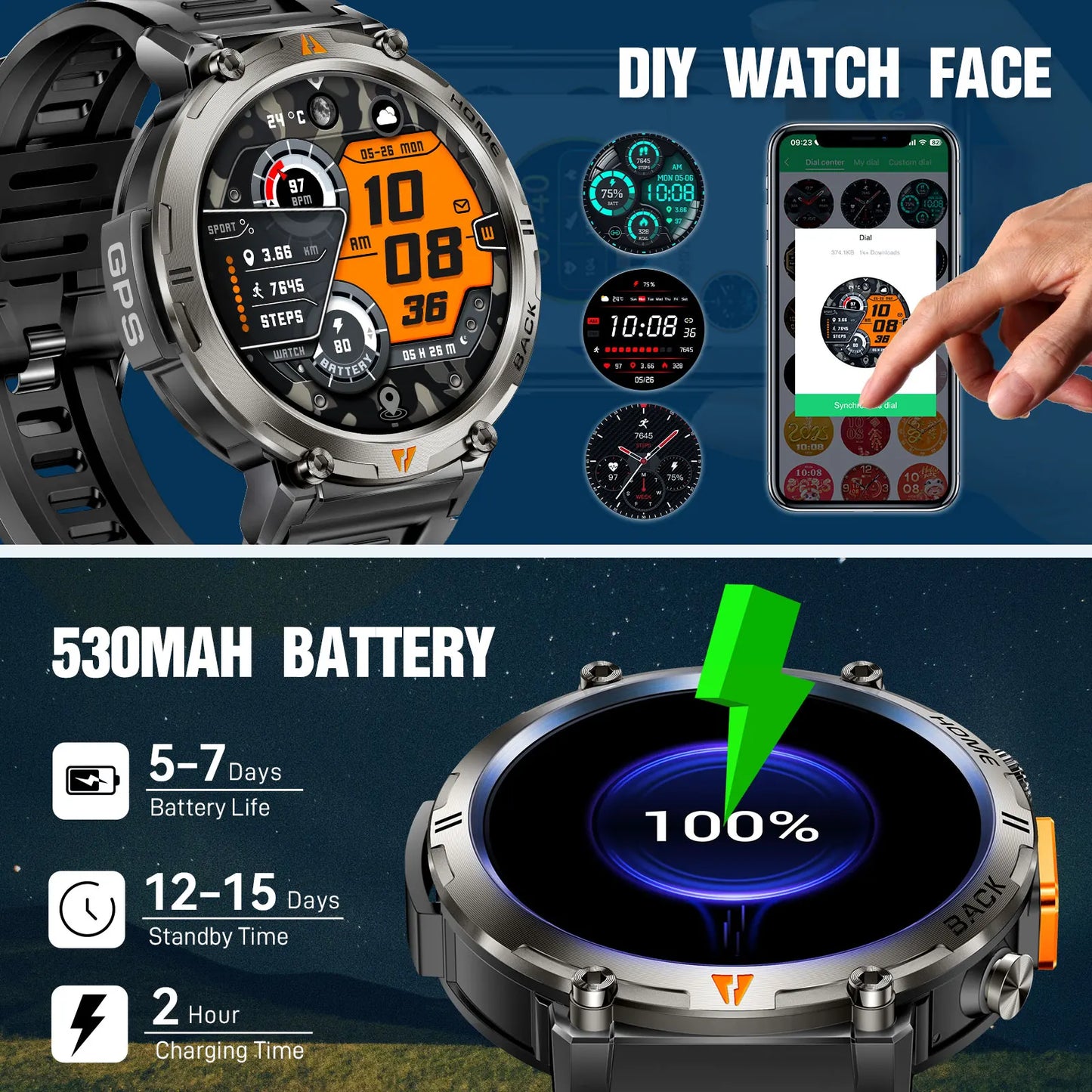 EIGIIS KE3 Smartwatch For Men Bluetooth Call Heart Rate Monitor