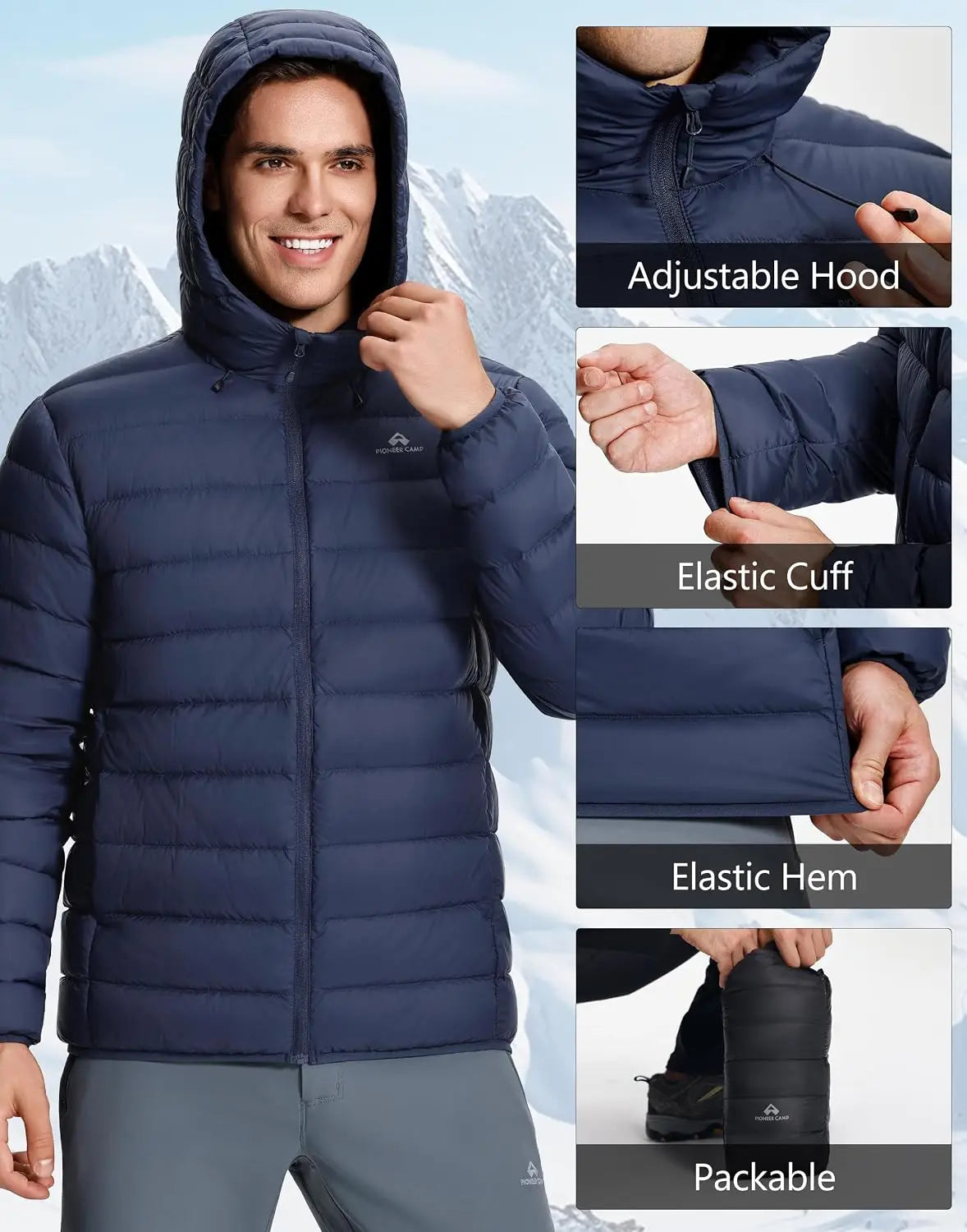 Pioneer Camp Men's Lightweight Packable Hooded Down Puffer Jacket