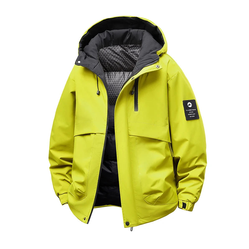 TAUVSEDI Men's Waterproof Windproof Hooded Puffer Jacket for Outdoor Wear