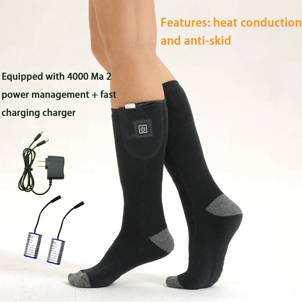 Electric Heated Socks Fast Heating Electric Heating Socks Battery Powered Warm Winter Socks Anti Slip for Outdoor Skiing Hiking