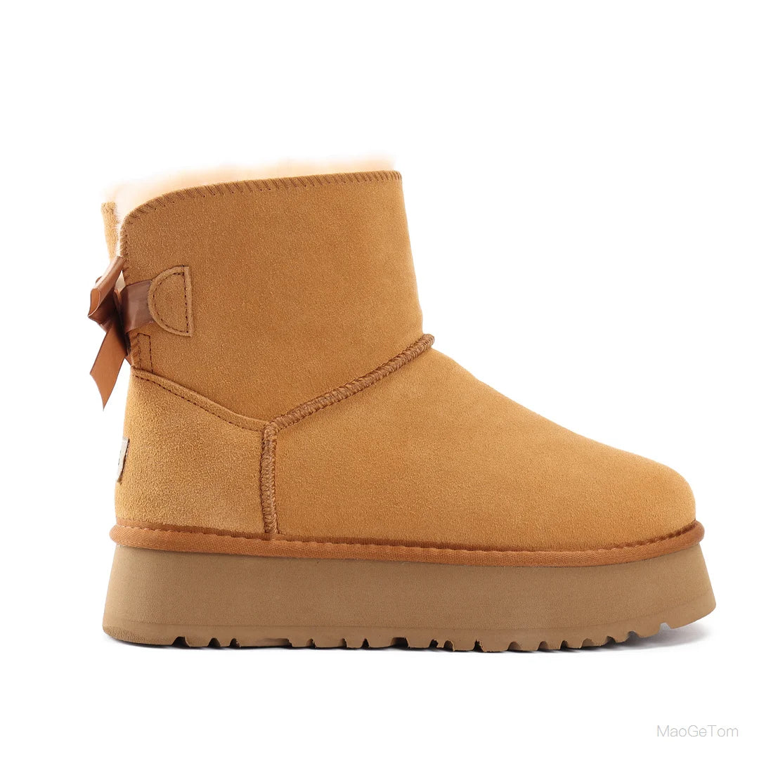 Children Winter Snow Boots with Bow and Thick Platform Sole